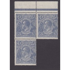 Australian    King George V    3d Blue    Small Multiple Perf 14  Crown WMK  Block 3 Plate Variety 4..